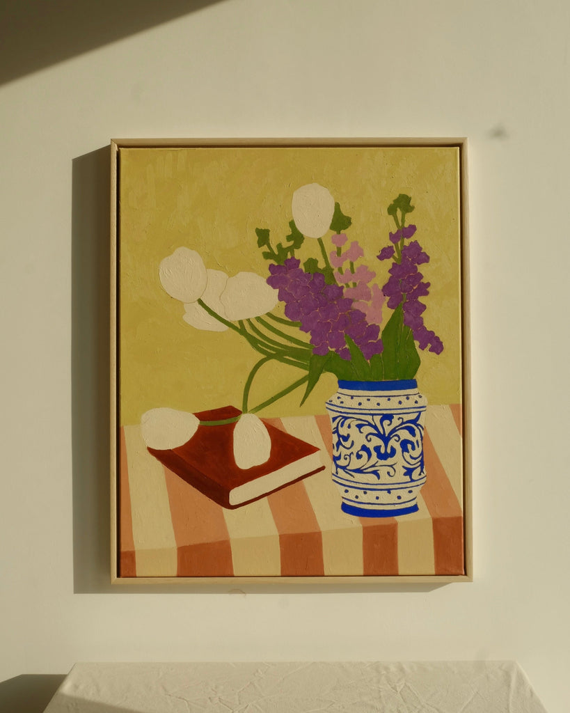 Carla Llanos Original Artwork  FLOWERS AND A BOOK
