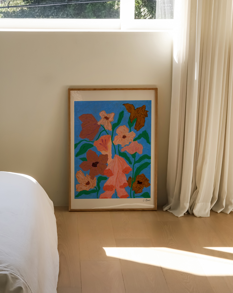 Carla Llanos Original Artwork  FLOWERS ON BLUE