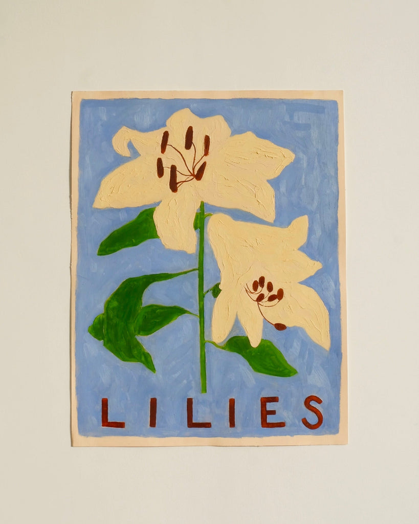 Carla Llanos Original Artwork  LILIES ON BLUE ORIGINAL PAINTING