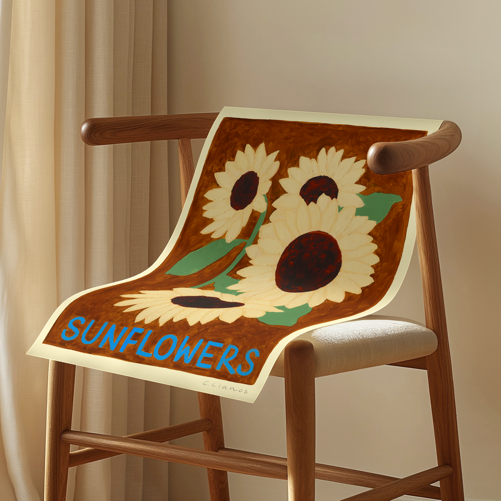 Carla Llanos Original Artwork  SUNFLOWERS ON BROWN