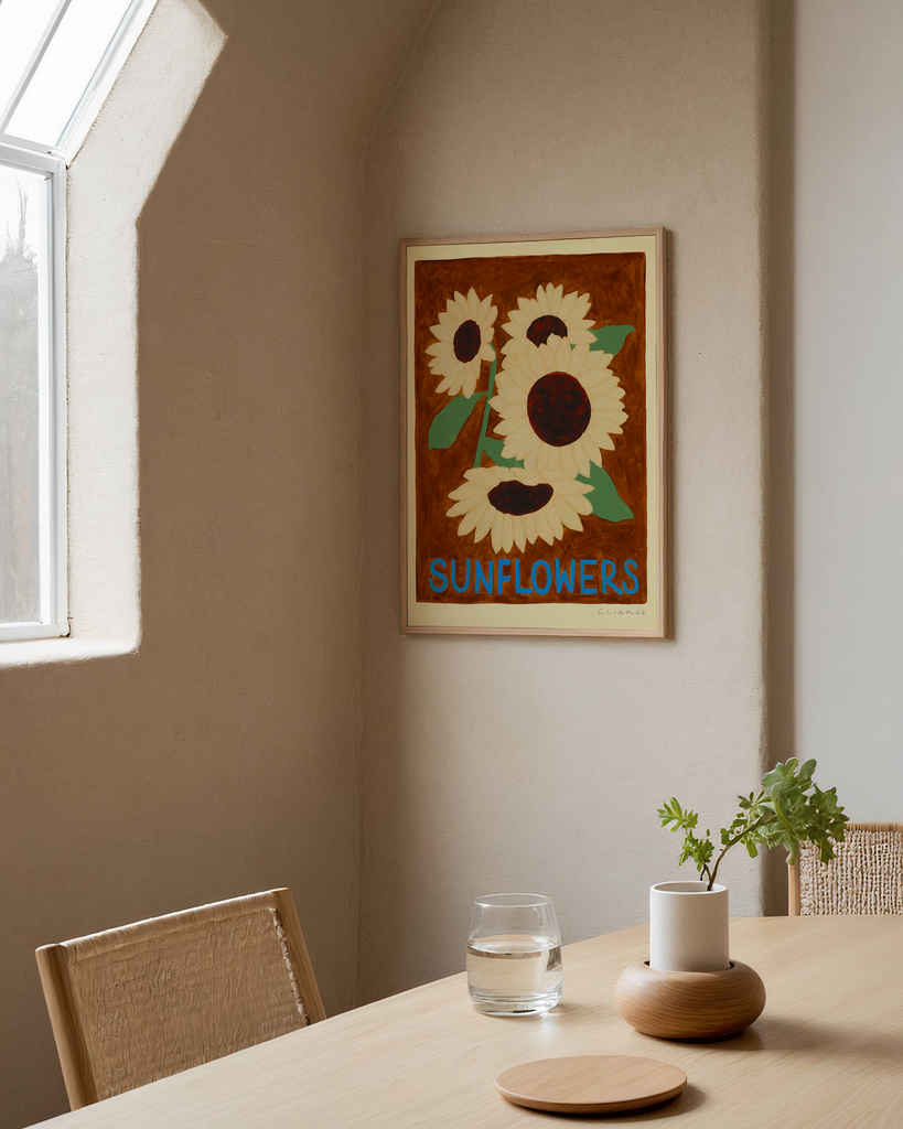 Carla Llanos Original Artwork  SUNFLOWERS ON BROWN
