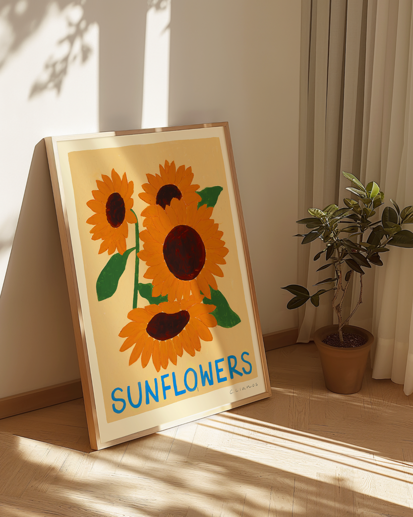 Carla Llanos Original Artwork  SUNFLOWERS ON YELLOW