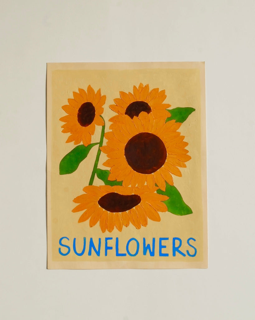 Carla Llanos Original Artwork  SUNFLOWERS ON YELLOW ORIGINAL PAINTING