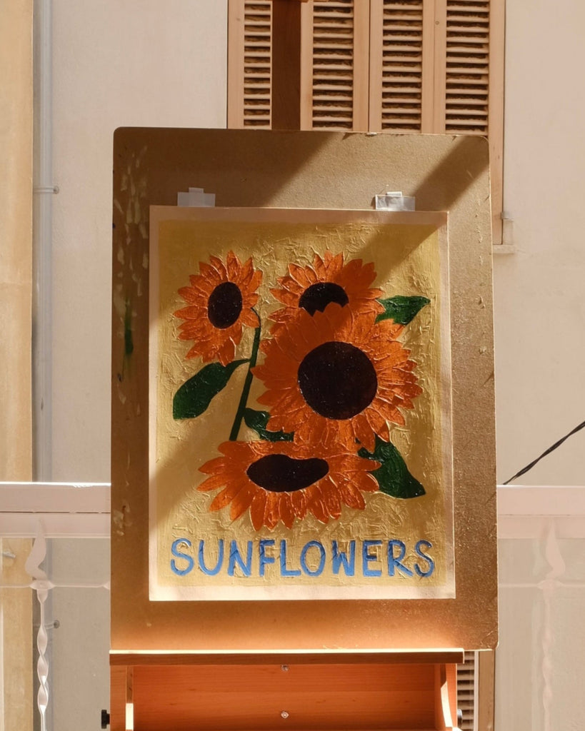 Carla Llanos Original Artwork  SUNFLOWERS ON YELLOW ORIGINAL PAINTING