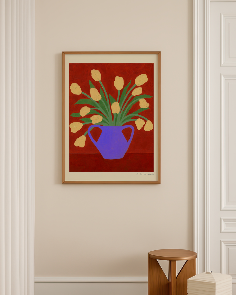 Carla Llanos Original Artwork  TULIPS ON RED