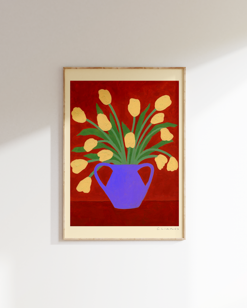 Carla Llanos Original Artwork  TULIPS ON RED